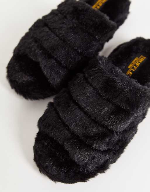 Truffle Collection - Chaussons duveteux à bout ouvert - Noir, 4 de 4