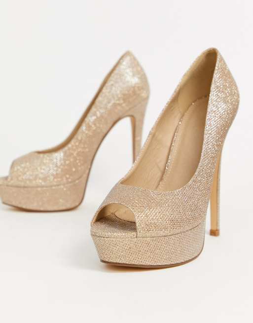 Truffle Collection - Chaussures plateforme scintillantes peep toe - Doré léger