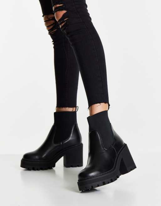 Truffle Collection Chelsea boots met dikke zool en hak in zwart