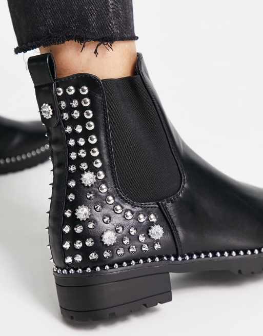 bouwen annuleren halsband Truffle Collection - Chelsea boots met studs in zwart en zilver | ASOS