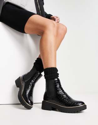 Black croc chunky cheap chelsea ankle boot