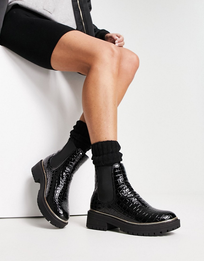 Truffle Collection chelsea boots with gold trim in black croc
