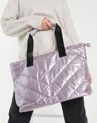 Truffle Collection chevron quilted tote bag in lilac