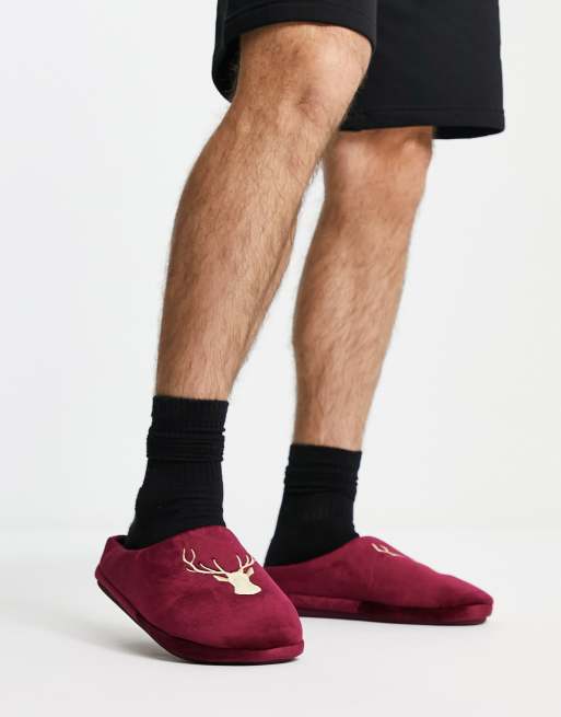 Collection stag slipper in burgundy ASOS