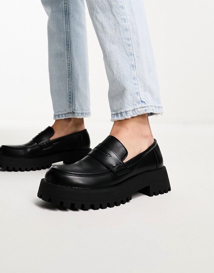 Truffle Collection chunky apron loafer in black patent