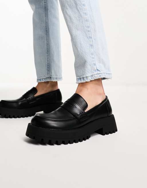 Vagabond dioon black leather online platform block heeled loafer