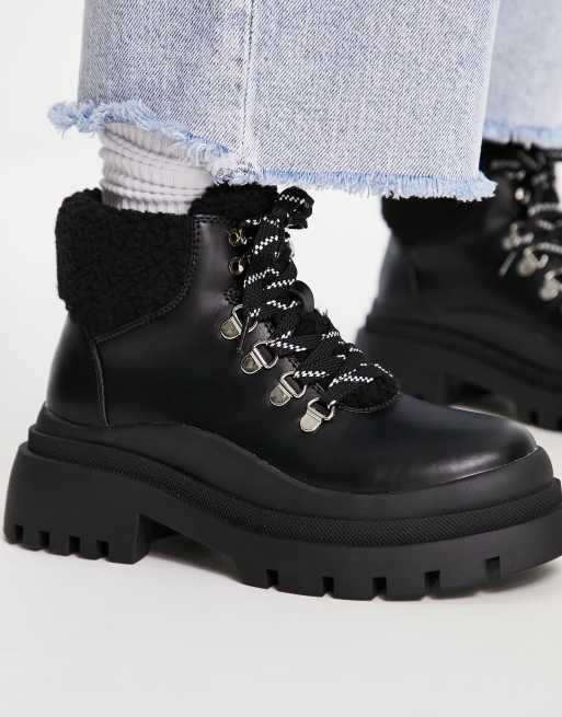 Black contrast cuff 2025 lace up hiker boots