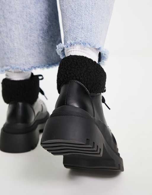 Truffle Collection chunky borg lined hiker boots in biker ASOS