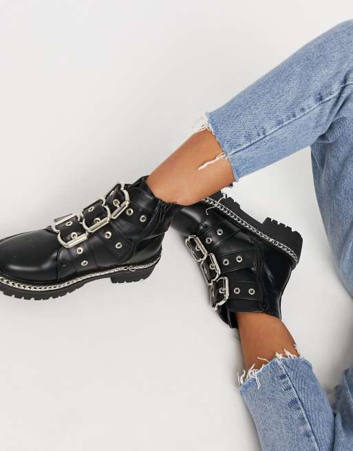 truffle collection chunky lace up boots in black