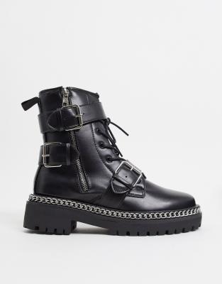 black chunky buckle boots