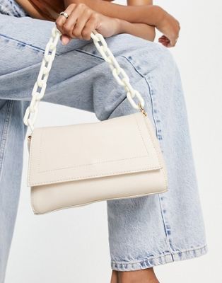 Truffle Collection chunky chain detail shoulder bag in beige-Neutral