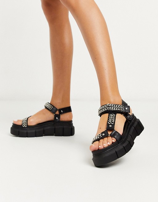 Truffle Collection chunky chain sandals in black
