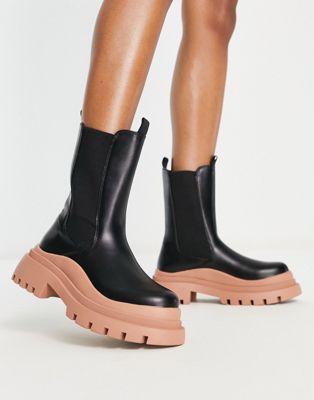 Truffle Collection chunky chelsea boots in black with contrast sole
