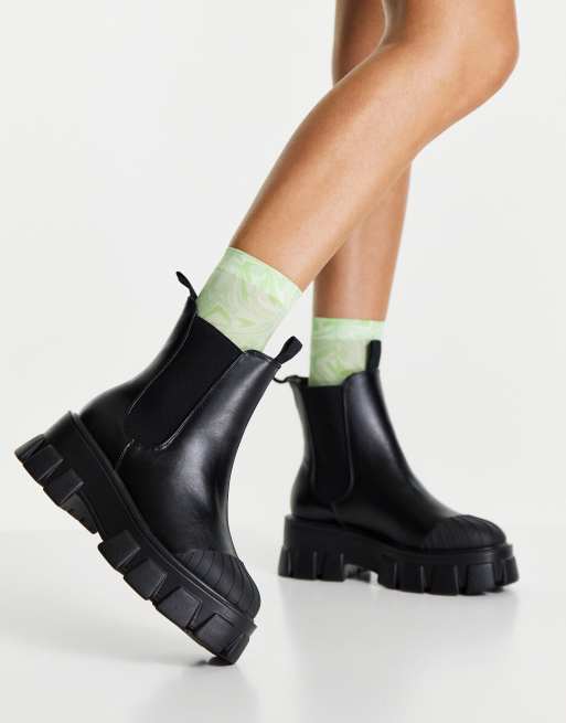 Truffle Collection chunky chelsea boots in black with exaggerated sole