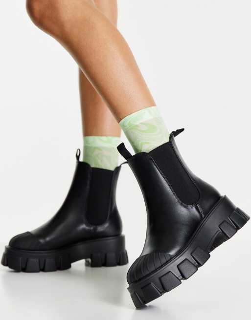 Truffle Collection chunky chelsea boots in black with exaggerated sole