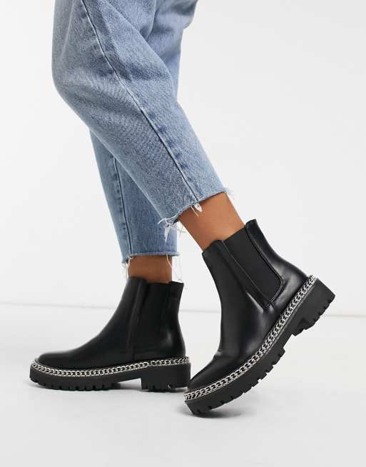 truffle collection square toe chunky lace up boots in black