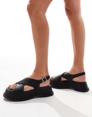 Truffle Collection Chunky Cross Strap Sandals In Black