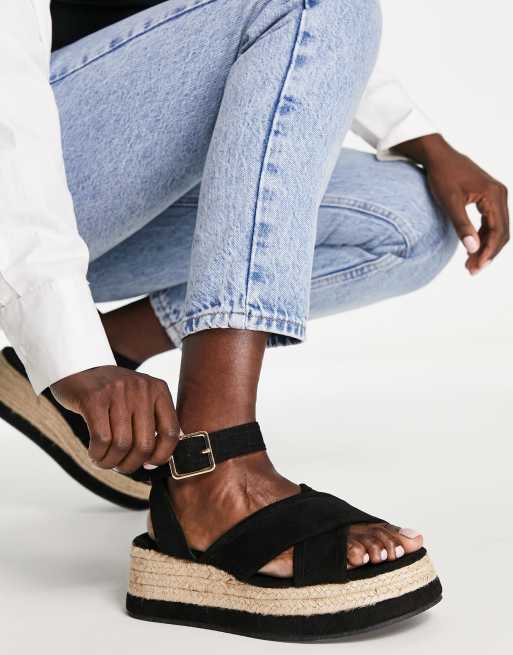 Truffle Collection - Chunky flatform-espadriller i sort