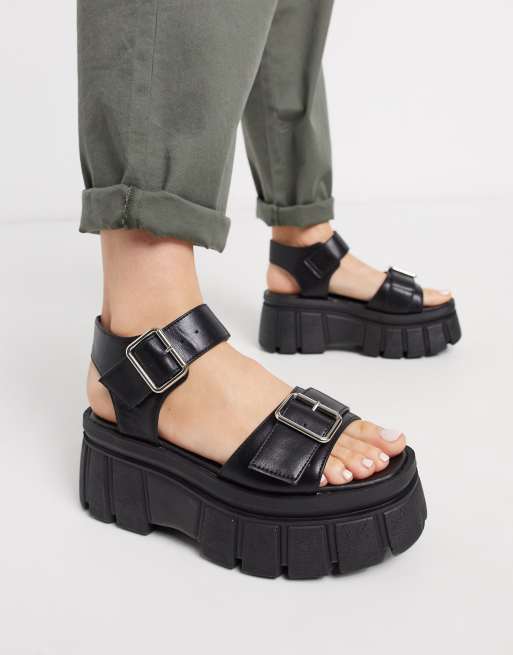 Truffle Collection chunky flatform heeled sandals in black