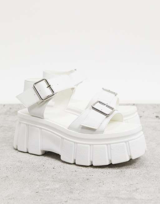 Truffle Collection chunky flatform heeled sandals in white