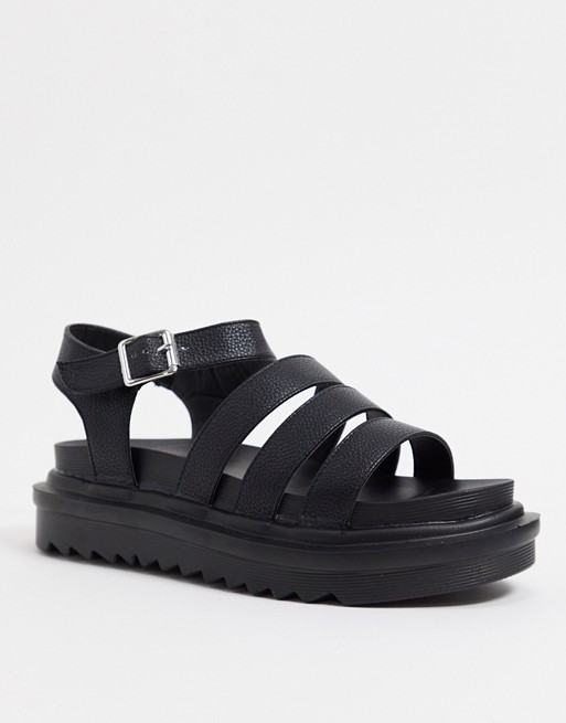 Truffle Collection chunky flatform sandals in black | ASOS