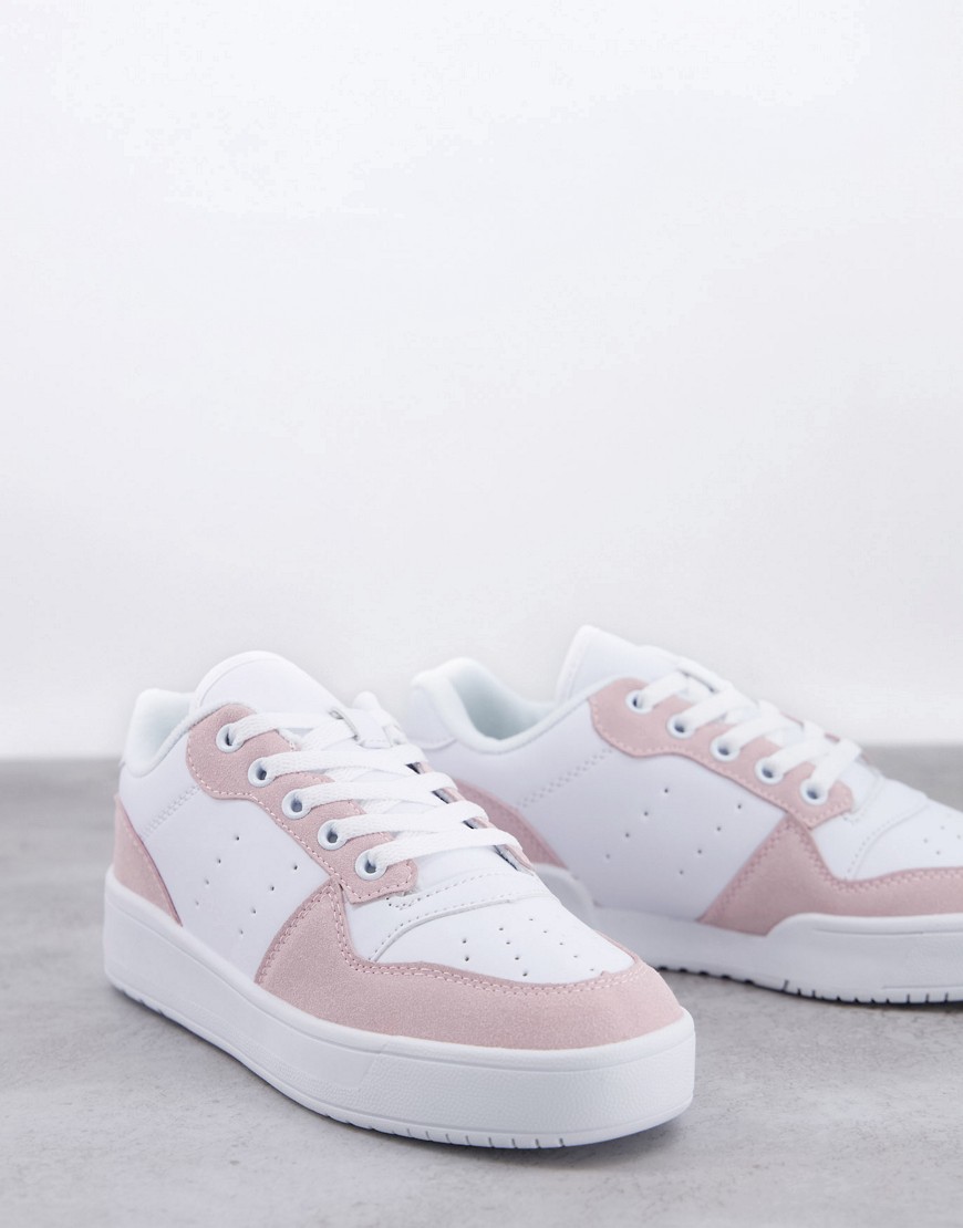 TRUFFLE COLLECTION CHUNKY FLATFORM SNEAKERS IN WHITE AND PINK,OSLO1