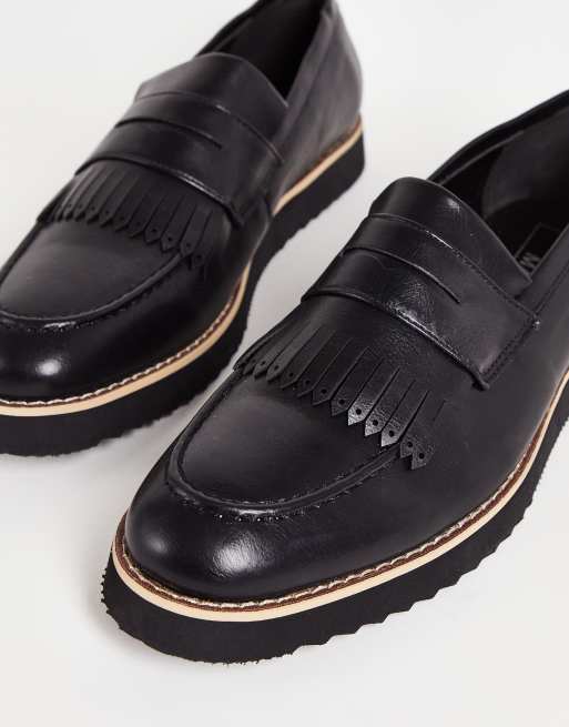 Asos design maxfield hot sale leather fringed loafers