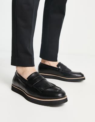 Truffle Collection chunky fringe loafers in black | ASOS