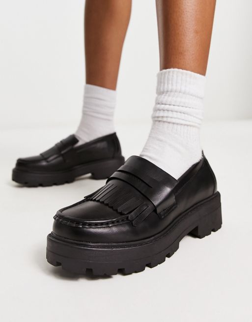 Truffle Collection chunky fringe loafers in black | ASOS