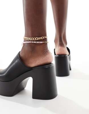 Suede Diamond Cut Out Chunky Heel Mules main image 0