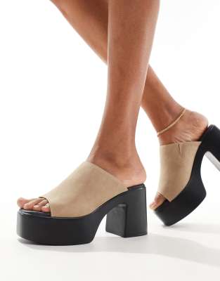 Truffle Collection chunky heel mules in mocha | ASOS