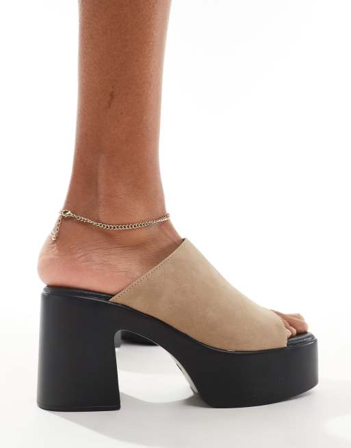 Truffle Collection chunky heel mules in mocha, 3 of 4