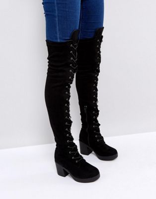 black over the knee boots chunky heel