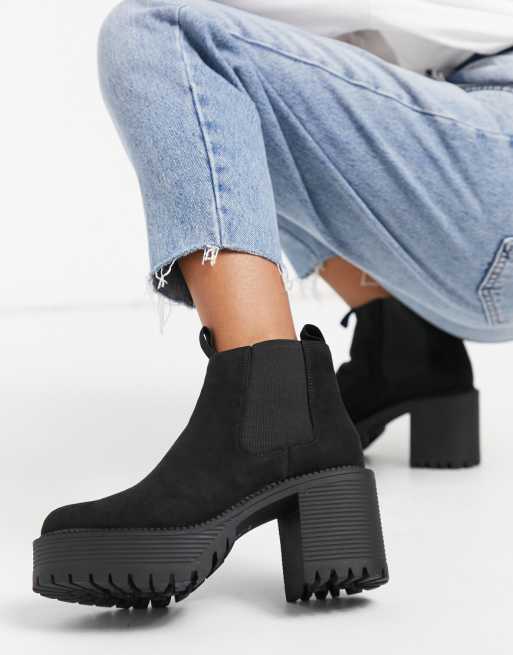 Truffle Collection chunky heeled chelsea boots in black | ASOS