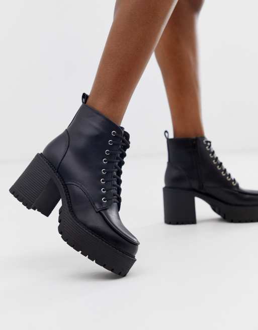 Truffle Collection chunky heeled lace up boots in black ASOS