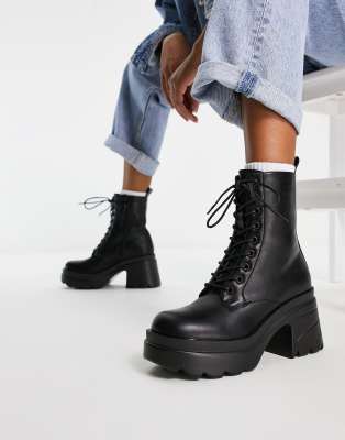 Truffle Collection chunky heeled lace up boots in black | ASOS