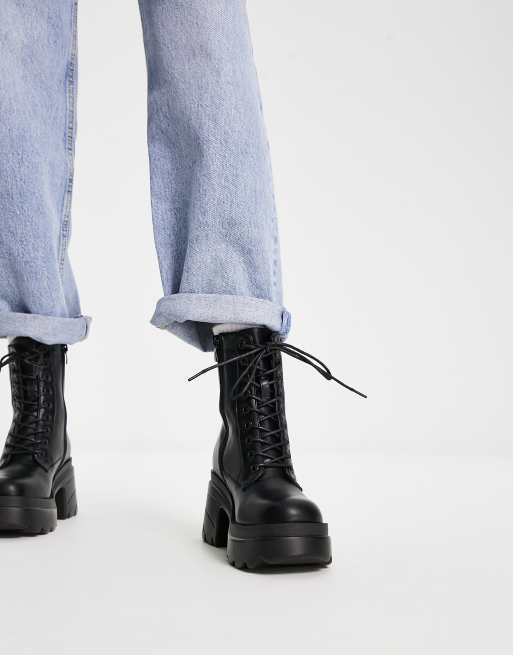 Heeled lace up deals combat boots