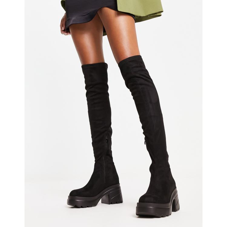 Truffle Collection chunky heeled over the knee boots in black