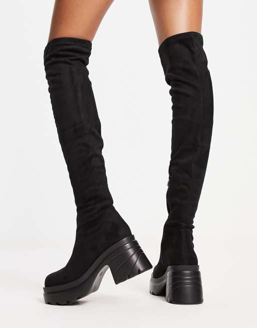 Black over the sales knee boots chunky heel