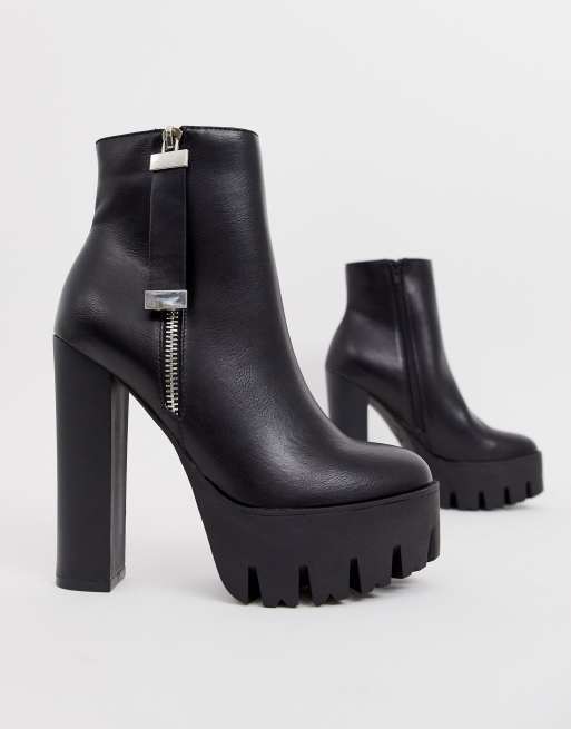 truffle collection chunky lace up boots in black
