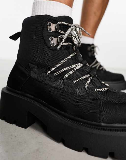 Truffle Collection chunky hiker boots with bungee cord detail in