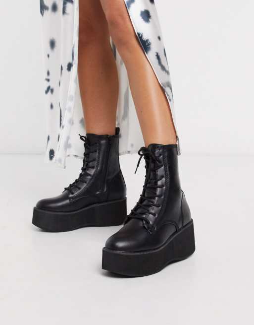 Truffle Collection chunky lace up ankle boot in black | ASOS