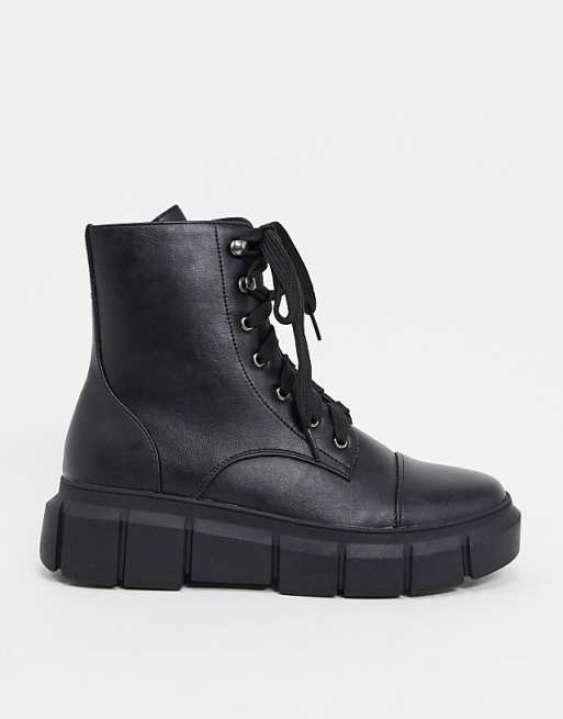 Truffle Collection chunky lace up ankle boots in black | ASOS
