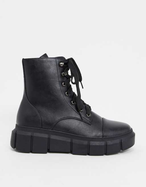 truffle collection chunky lace up boots in black