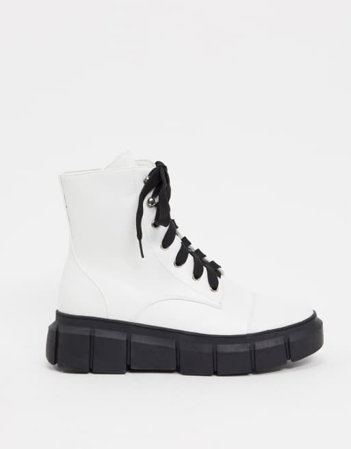 Truffle Collection chunky lace up ankle boots in white | ASOS