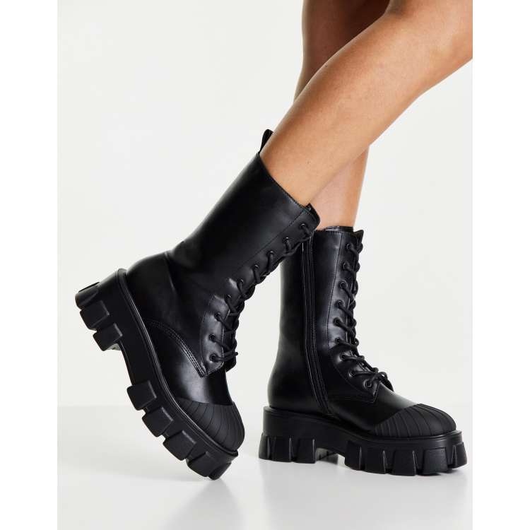 Truffle Collection chunky lace up boots in black with exaggerated