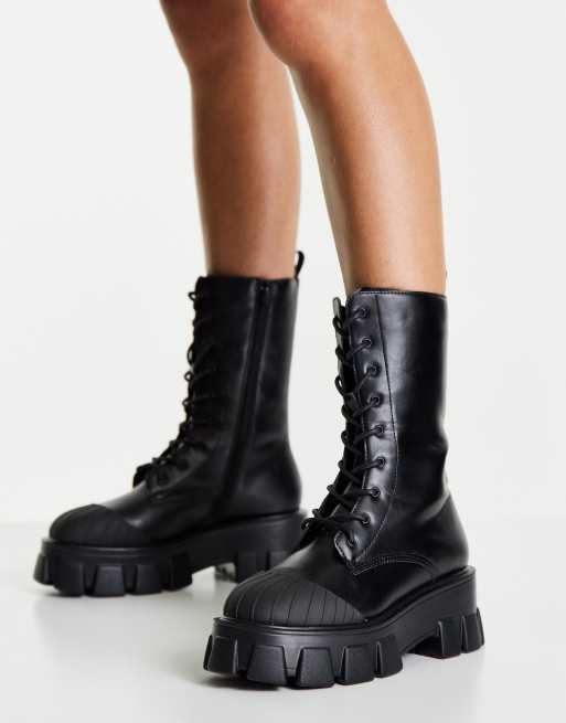 Truffle Collection chunky lace up boots in black with exaggerated sole, 2 of 4