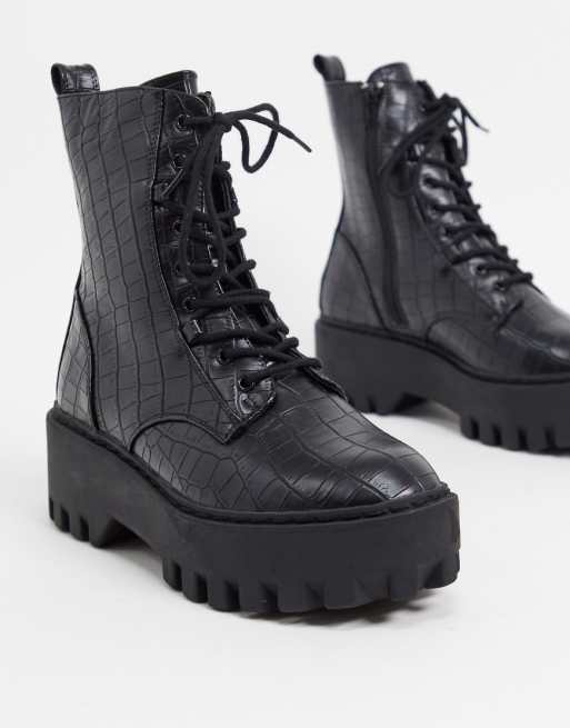 Truffle Collection chunky lace up boots in black | ASOS