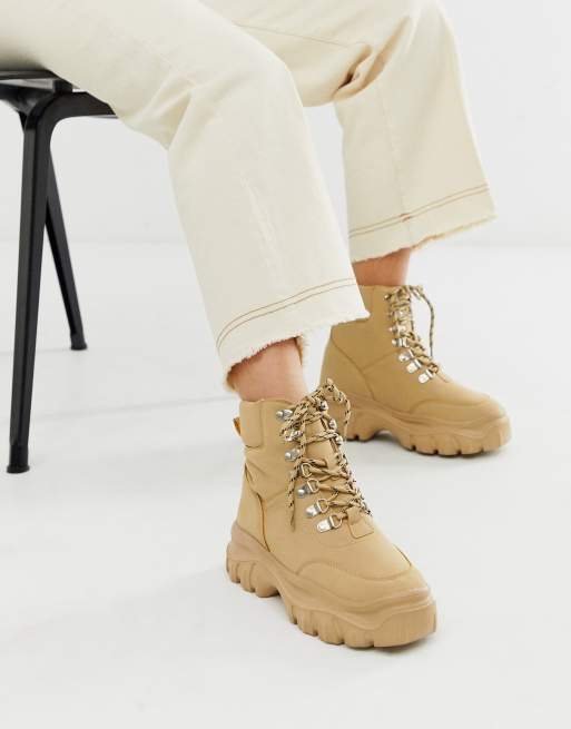 truffle collection chunky lace up boots in black