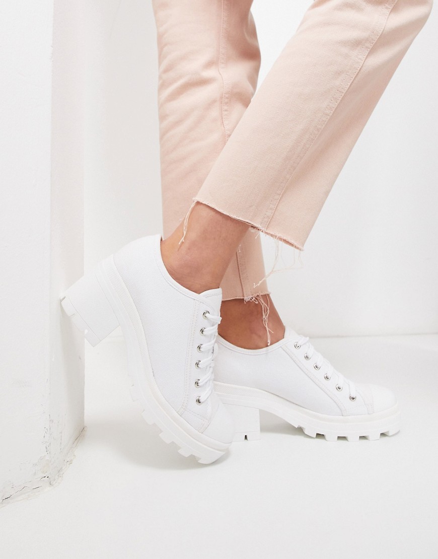 Truffle Collection chunky lace up canvas shoes-White